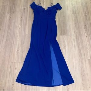 Mademoiselle M. | Royal Blue Lace maxi dress with slit | Large